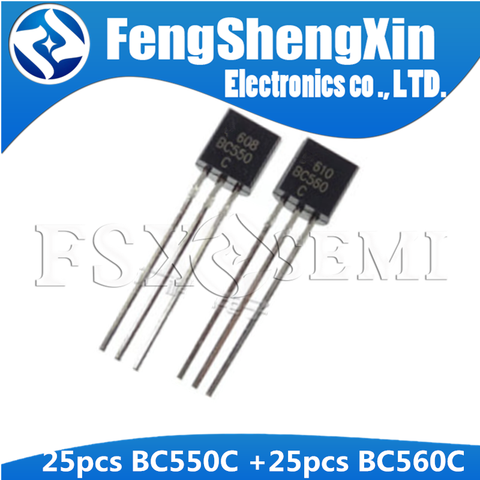 50PCS BC550C + BC560C each 25pcs BC550 BC560 TO92 Transistor  45V 0.1A TO-92 ► Photo 1/1