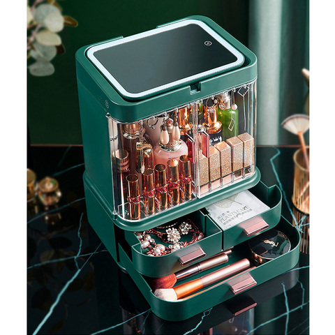 New Cosmetic Storage Box With Mirror Led Light Desktop Makeup Organizer Case Dust-Proof Drawer Type Organizer For Cosmetics ► Photo 1/6