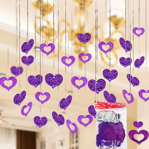 100Pcs/lot Purple Heart Laser Sequined Rain Balloon Pendant Romantic  Wedding Room Birthday Party Decoration Balloon