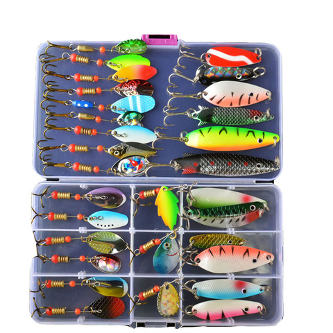 10pcs LUSHAZER Fishing Spoon Lures Spinner Bait Wobbler with Box