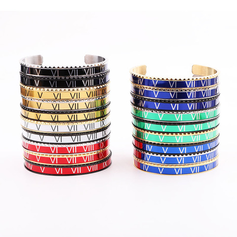 High Quality Jewelry Bracelet 316L Stainless Steel Colorful Roman Numberal Cuff Bangle Bracelet Men Gift ► Photo 1/6