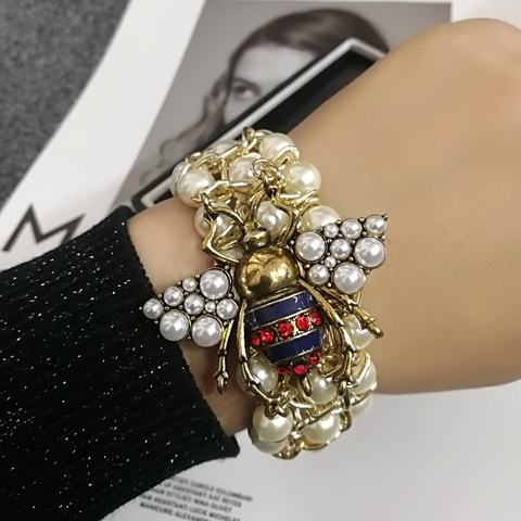 Luxury Handmade Elastic Pearl Bee  Bracelet Bangle Jewelry For Women Party Gift ► Photo 1/6