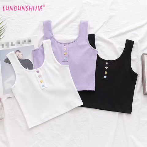 LUNDUNSHIJA 2022 Summer Women Fashion Colorful Buttons Tank Tops High Waist Camisole Woman's Lavender Purple Ribbed Vest Blusas ► Photo 1/6