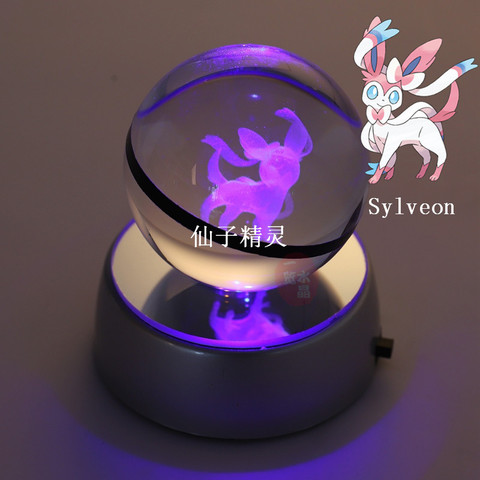 Anime Pokemon Sylveon Poke Ball Engraving Crystal Ball with LED Light Base Toy for Children ► Photo 1/6