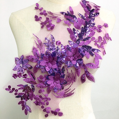 Purple / green / pink sequins embroideryl flower lace skirt chest decoration diy  cloth accessories ► Photo 1/5