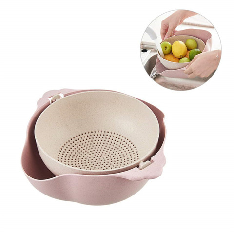 Drain Basket Double-Layer Plastic Food Strainer Fruit Wash Colander Bowl Rice Sieve Vegetable Drain Basket Kitchen StraiNER ► Photo 1/6