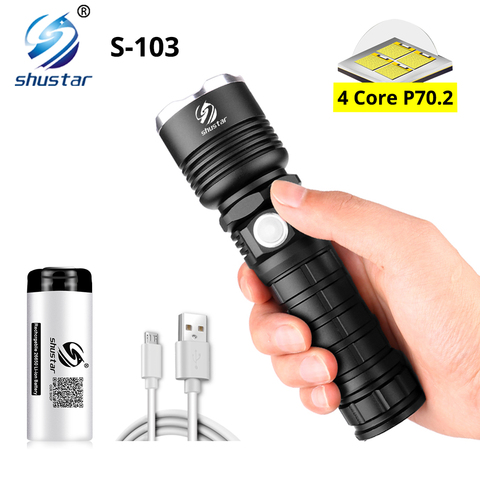 Powerful XHP70 LED Flashlight Waterproof LED Torch Support zoom 5 lighting modes Powered by 18650 or 26650 battery For outdoor ► Photo 1/6