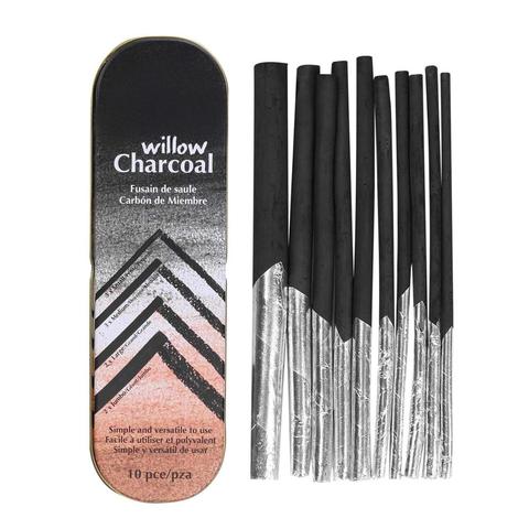 10 Pcs Willow Charcoal Sticks Art Drawing Pencils Sketch With Tinfoil Tinted Paper & Metal Box For Artist Highlight Drawing ► Photo 1/6