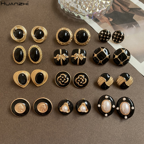 HUANZHI 2022 New Elegant Retro Drip Glaze Asymmetry Pearl Bowknot Flowers People Avatars Earrings for Women Girl Party Jewelry ► Photo 1/6