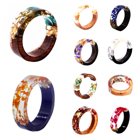 1pcs New Arrival Wooden Round Rings Vintage Clear Wood Resin Handmade Dried Flower Epoxy Rings For Women Men Party Jewelry ► Photo 1/6