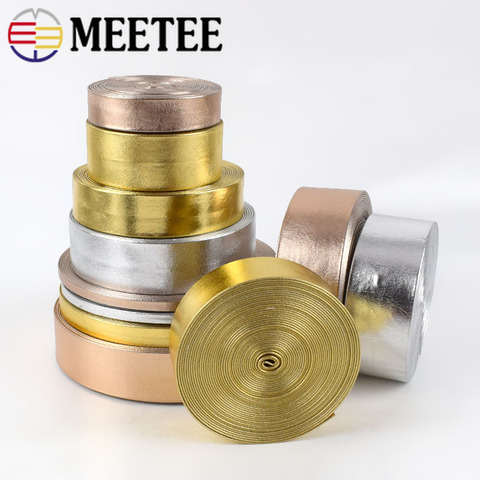 Meetee 5M 5-30mm Width Synthetic PU Leather Ribbon Gold Silver Bag Cords DIY Clothing Jewelry Decor Bows Band Necklace Material ► Photo 1/6