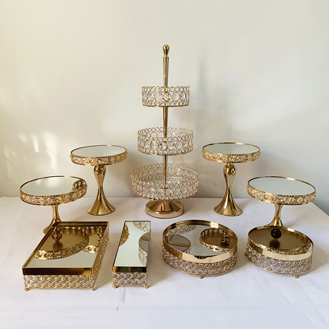 Rectangular Mirror-Top Cake Stand Risers Dessert Tray Set (Gold) 3 tiers cupcake stand ► Photo 1/6