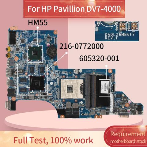 605320-001 605320-501 Laptop motherboard For HP Pavillion DV7 DV7T DV7-4000 HD5650M 1GB I7 Notebook Mainboard DA0LX6MB6F2 HM55 ► Photo 1/6