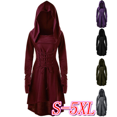 Carnival Women Gothic Witch Elven Costume Nienna Mini Dress Hooded Corset Lace-Up Gown Swallow Tail High Low Cut Tunic Halloween ► Photo 1/6