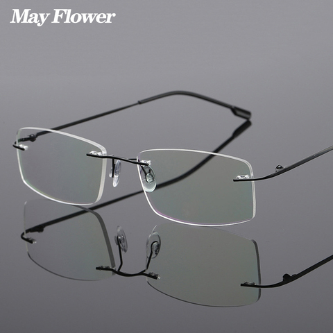 May Flower Fashion Memory Alloy Rimless Reading Glasses Light Flexible Frameless Eyewear Anti-blue Presbyopic Eyewear Unisex +2 ► Photo 1/6