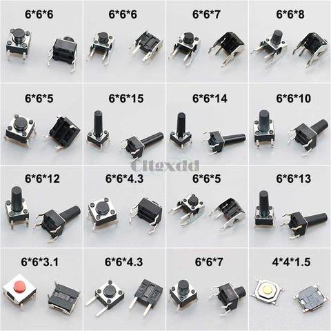 Cltgxdd 10PCS 6x6mm Panel PCB Momentary Tactile Tact Mini Push Button Switch DIP SMD 4pin 6*6* 4.3MM 5MM 6MM 7MM - 15MM 4*4*1.6 ► Photo 1/6