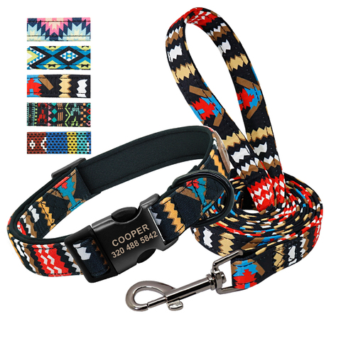 Personalized Dog Collar WIth Leash Nylon Custom Pet ID Collars Colorful Printed Dogs Walking Leash for Small Medium Large Dogs ► Photo 1/6