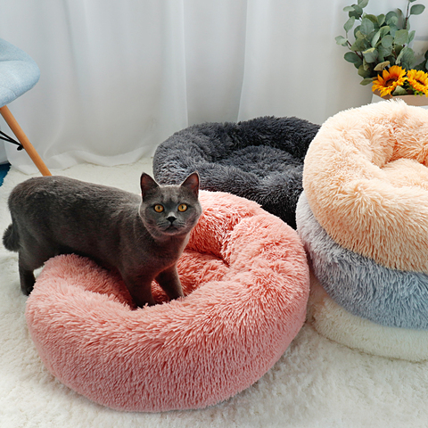 Long Plush Cat Bed House Soft Round Cat Bed Winter Pet Dog Cushion Mats For Small Dogs Cats Nest Warm Puppy Kennel 50/60/70cm ► Photo 1/6