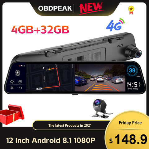 4G+32G 12'' Smart Rearview Mirror Car DVR ADAS Android 1080P Auto Recorder GPS Navigation Register Dash Camera Rear View Camera ► Photo 1/6