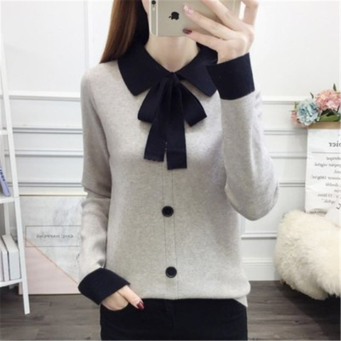 2022 New Popular Butterfly Collar Sweater Women's Sweet Bow Lace Up Pullover Long-sleeved Button Bottoming Sweater Pullover ► Photo 1/6