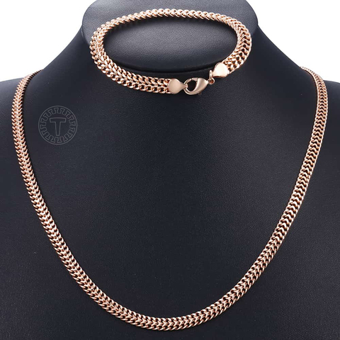 Jewelry Set for Women 585 Rose Gold Bracelet Necklace Set Woman  Link Chain Wedding Party Jewelry Valentine Gifts Fashion LCS15 ► Photo 1/6