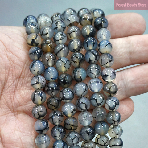 Natural Stone Black Dragon Vein Agates Round Beads DIY Bracelet Necklace Pendants for Jewelry Making 15