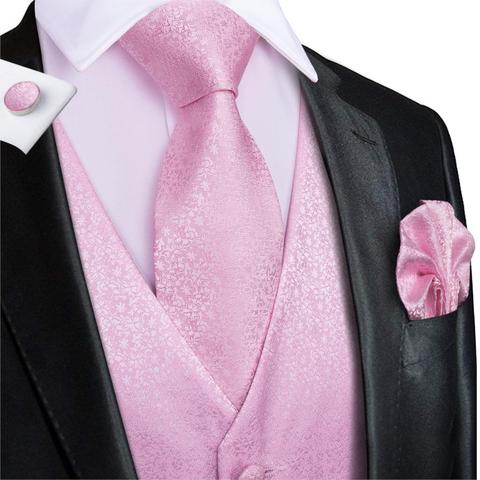 Hi-Tie Men's Vest Suit Pink 100% Silk For Wedding Peach High Quality Coral Waistcoat Vest for Men Pocket Hanky Cufflinks Set ► Photo 1/6