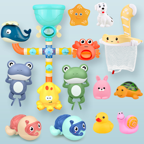 Baby Bath Toys Water Game Faucet Shower Rubber Duck Waterwheel Dabbling Water Spray Set For Kids Animals Bathroom Summer Toys ► Photo 1/6