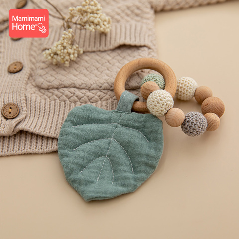 1Pc Baby Wooden Teether Leaves BPA Free Wood Ring Rattle Plush Animal Teeth Pendant Baby Play Gym Toy Children's Good Nurse Gift ► Photo 1/6