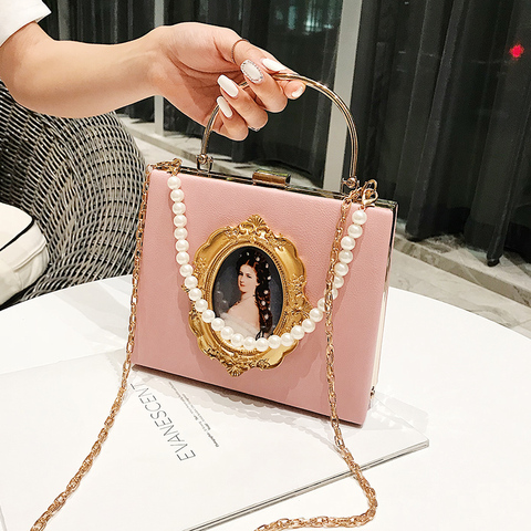 Women Evening Bags Fashion metal frame Girls Printing pearl Style Handbags 2022 Designer Tote Bag Ladies Women Shoulder Bags ► Photo 1/6