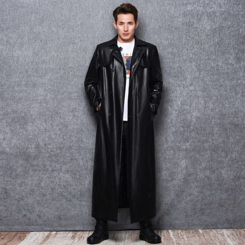 Lautaro Long black leather trench coat men long sleeve double breasted spring autumn plus size pu leather mens clothing 6xl 7xl ► Photo 1/6