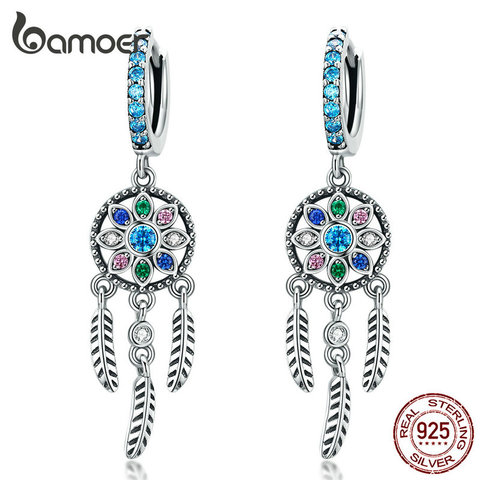 bamoer Bohemia Dream Catcher Hanging Drop Earrings for Women Boho Style 925 Sterling Silver Fashion Jewelry Gifts SCE713 ► Photo 1/6