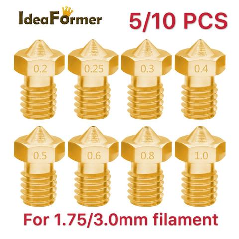 5/10pcs 3D Printer V6 M6 Threaded brass Nozzle 0.2/0.25 0.3/0.4/0.5/0.6/1.0mm for 1.75/3.0mm filament E3D V5 V6 Hotend Extruder ► Photo 1/6