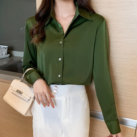 Silk Shirt Women Long Sleeve Shirts Women White Shirt Woman Silk Blouse Tops Plus Size Casual Woman Solid Basic Shirts Blouses ► Photo 1/6