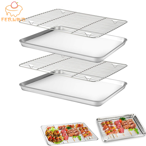 Stainless Steel Baking Sheet Cookie Pan With Cooling Rack Metal Bakery Quarter Sheet Pan Nonstick Jelly Roll Pan For Oven    110 ► Photo 1/6