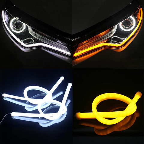 2 pcs 30cm 45cm 60cm vehicle DRL Flexible Tube Strip led car Daytime Running Lights Turn Signal Angel Eyes Car Styling ► Photo 1/6