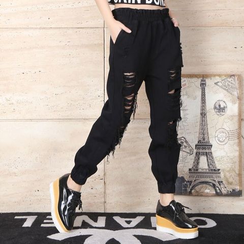 Gothic Punk Lace Up Pencil Pants Autumn Women Fake Zippers Pocket Elastic Tie Up Pant Skinny Long Trousers Vintage ► Photo 1/6