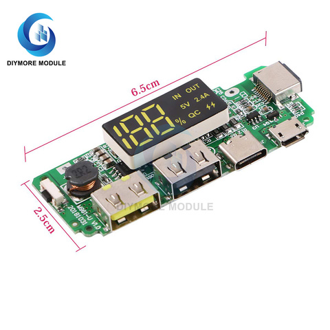 Dual USB 5V 2.4A Charge Board Micro USB Type-C 18650 Power Bank Box Charging Module with LED Screen Display ► Photo 1/6