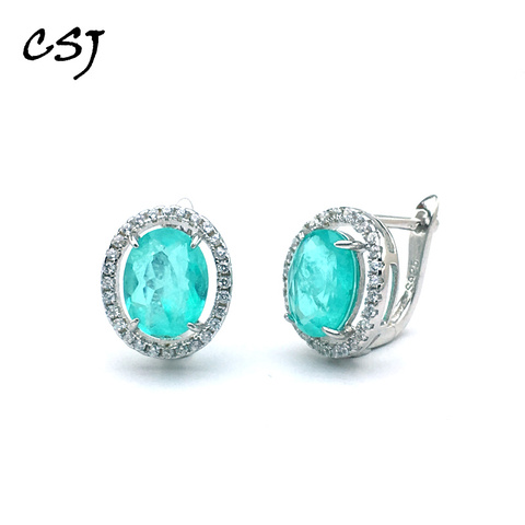 CSJ Elegant Created Paraiba Tourmaline Earrings Solid 925 Sterling Silver Gemstone for Women Fine Jewelry Party Wedding Gift Box ► Photo 1/6