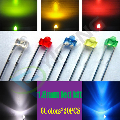 6Colors*20PCS=120pcs 1.8mm red/yellow/blue/green/white orange  Diffused clear R/Y/B/G/W LED Lamps LED Diode Light Assorted Kit ► Photo 1/2