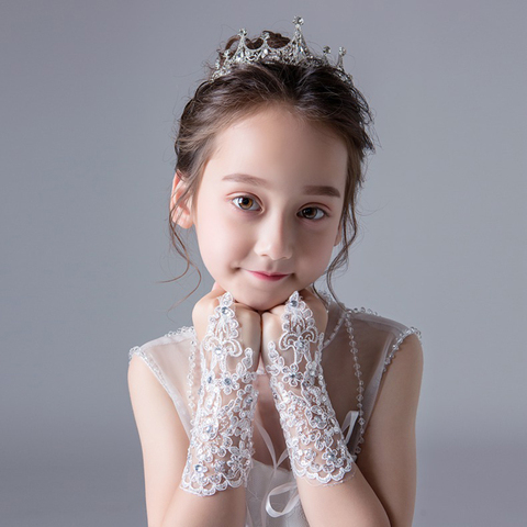 2022 Fashion Beauty Girl Red White Fingerless Wedding Gloves Lace Beaded For Bridal Wedding Accessories Stage Performance ► Photo 1/6