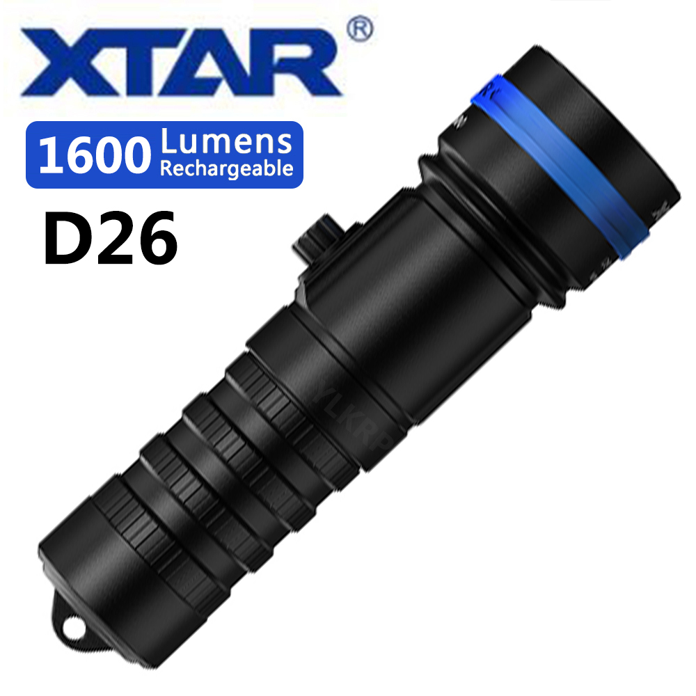 XTAR D26 1600 Diving Flashlight Cree LED Scuba Diving torch Rechargeable Battery 