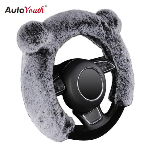 AUTOYOUTH Winter Steering Wheel Cover Plush Fur Cute Warm Long Wool Plush Car Steering Wheel Covers Universal 37-38 cm/15inch ► Photo 1/6