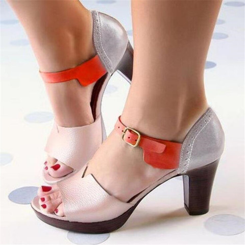 Summer Women Open Toe Square Heel Sandals High Heels Buckle Strap Female Woman Dress Sandal Shoes For Girls Plus Size34-43 ► Photo 1/6