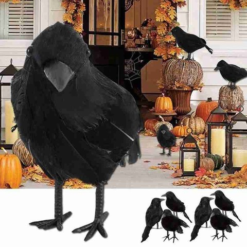 Simulation Black Crow Animal Model Artificial Crow Black Bird Raven Prop Scary Decoration For Party Supplies 18*10CM ► Photo 1/6