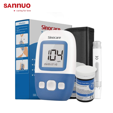 Sinocare Safe AQ Angel Blood meter kit 25 meter kit 100 Glucose Meter Glucometer and Test Strips Needles Diabetes Medical Device ► Photo 1/6