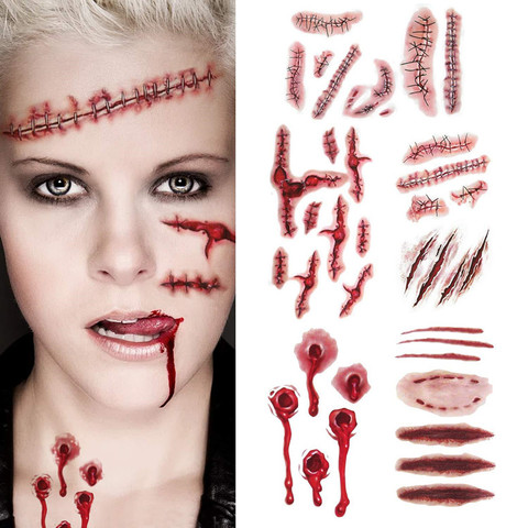 6pcs Halloween Bloody Wound Tattoo Stickers Trick Scary Waterproof Temporary Tattoo DIY Fake Tattoo Halloween Party Decoration ► Photo 1/6