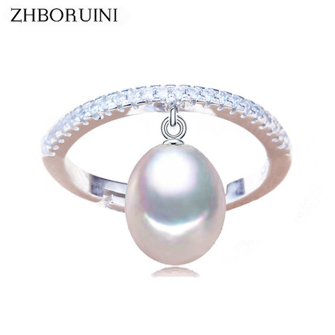 ZHBORUINI 2022 Fine Pearl Ring  Jewelry For Women Zircon Rings 925 Sterling Silver Drop Shape Natural Freshwater Pearl Gift ► Photo 1/6