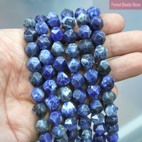 Natural Stone Faceted Dark Blue Sodalite Loose Spacers Beads DIY Bracelet Accessories15