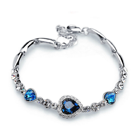 Ocean Heart Crystal Rhinestone Bracelet For Women Femme Girl Gift Stainless Steel Chain Bracelets ► Photo 1/6